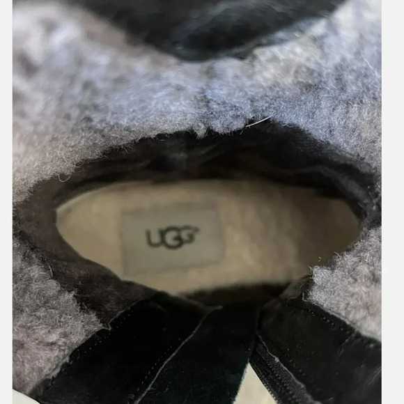 Ugg Australia Joely Leather Wedge Boot Size 6/37 Black Waterproof Shearling - Picture 8 of 9